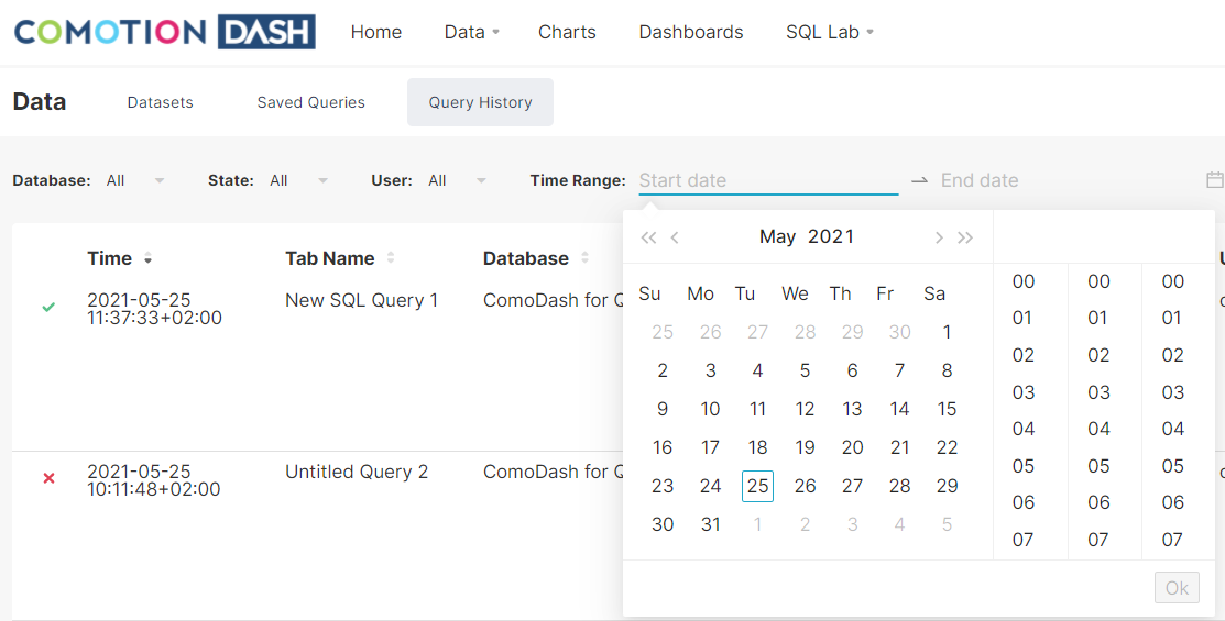 Query History Time Range